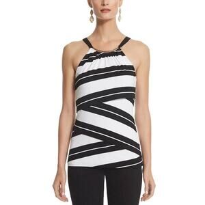 White House‎ Black Market Stripe Tiered Gold Hardware Halter Top SZ XS